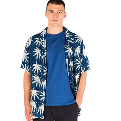 Abstract Palm Leaf Shirt S/S: Blue