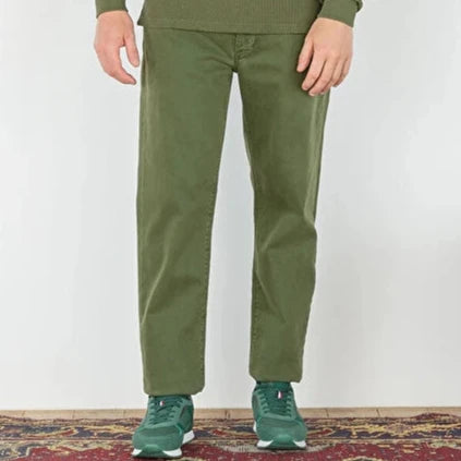 Tapered Stretch Denim: Military Green