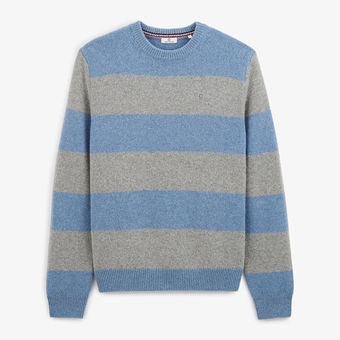 Milton Wool Blend Stripe Sweater: Heather Grey & Aviator Blue