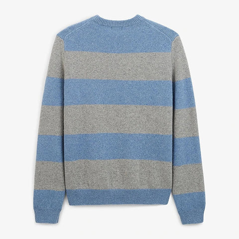 Milton Wool Blend Stripe Sweater: Heather Grey & Aviator Blue