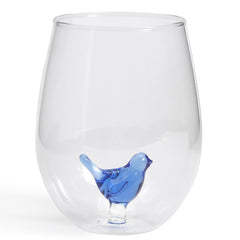 Blue Bird Stemless Wine Glass
