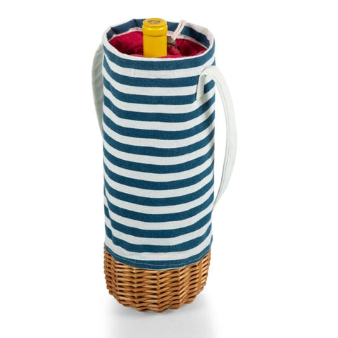 Insulated Canvas & Willow Wine Basket: Blue/White Stripe