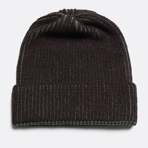 Ribbed Knit Beanie: Slate Brown & Forest Green