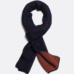 Ribbed Knit Scarf: Navy Iris & Burnt Orange