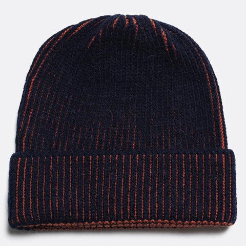 Ribbed Knit Beanie: Navy Iris & Burnt Orange