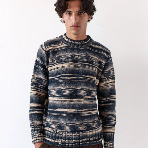 Hosono Stripe Sweater L/S: Navy Iris & Cornstalk