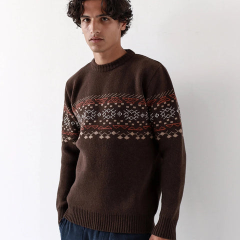 Uichi Fair Isle Sweater: Slate Brown