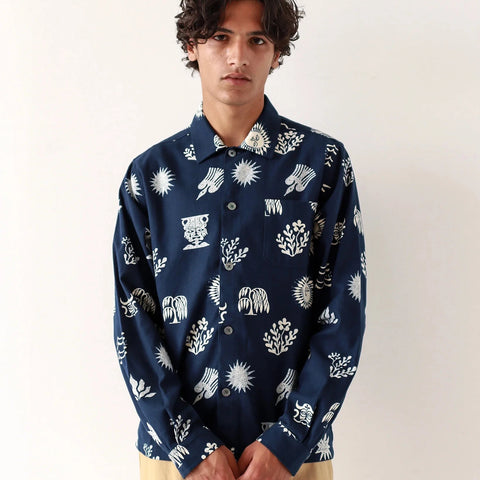 Busey Folk Print Shirt L/S: Navy Iris