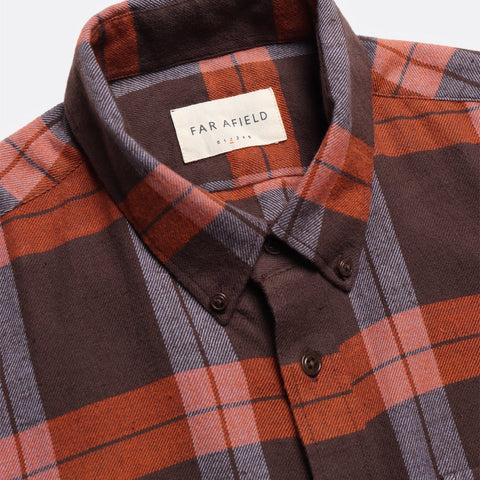 Larry Check Shirt L/S: Slate Brown & Burnt Orange