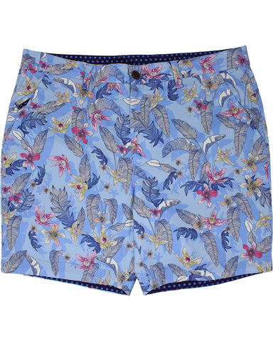 Edward Falling Flowers Print Short: Blue