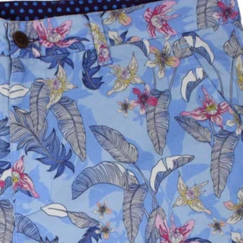 Edward Falling Flowers Print Short: Blue