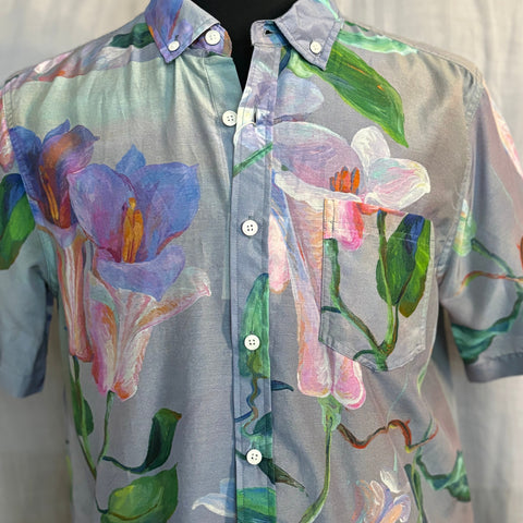 Trumpet Flower Print Shirt S/S: Blue