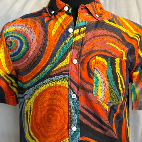 Large Swirls Silk & Cotton Shirt S/S: Red