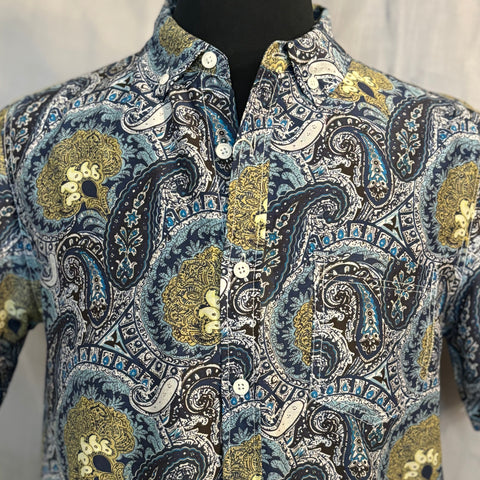 Paisley Pod Print Shirt S/S: Blue