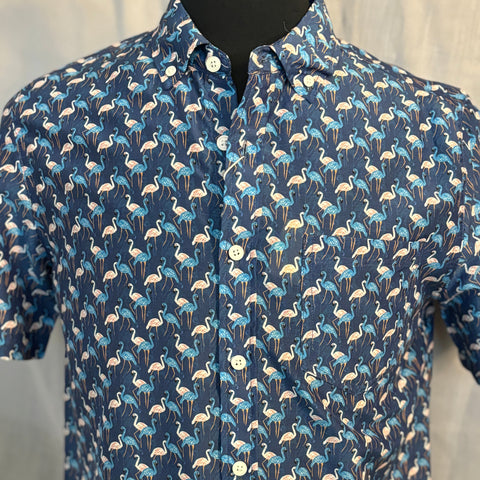 Flamingos Print Shirt S/S: Blue