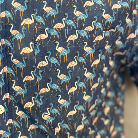 Flamingos Print Shirt S/S: Blue