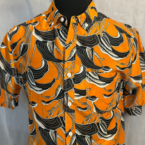 Black Lily Print Shirt S/S: Orange