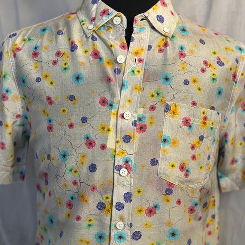 Colorful Flowers Silk & Cotton Shirt S/S: Lt Grey