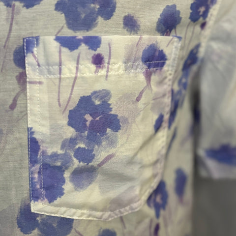 Periwinkle/Grey Flowers Silk & Cotton Shirt S/S: White