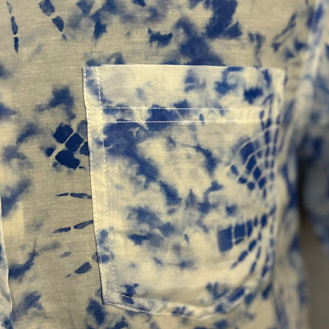 Blue Tie Dye Silk & Cotton Shirt S/S: White