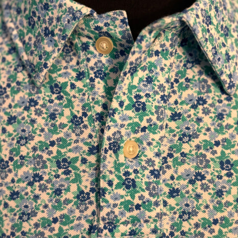 Floral Stretch Polo S/S: Blue & Green