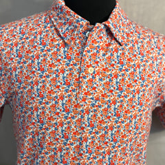 Floral Stretch Polo S/S: Blue & Orange