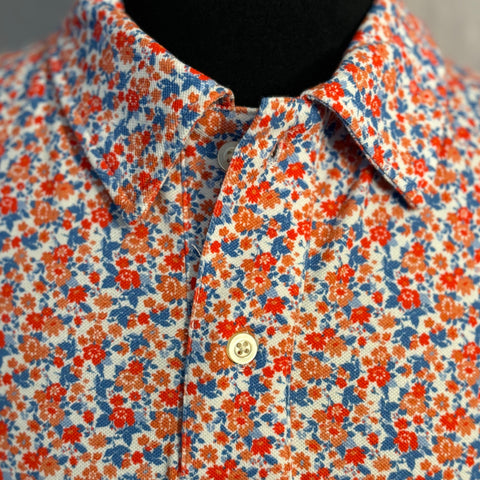 Floral Stretch Polo S/S: Blue & Orange