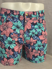 Palm Springs Beachy Floral Stretch Short: Navy