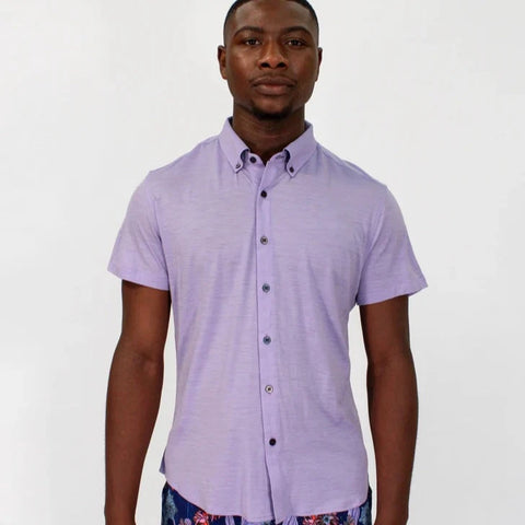 Tobias Knit Button Down S/S: Lavender