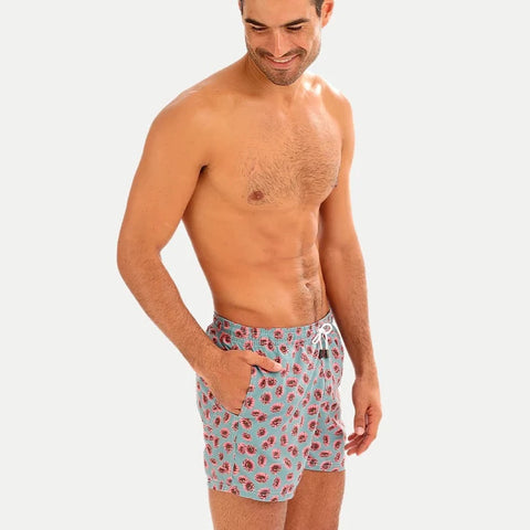 Lotus Pink Print Swim Trunk:Green