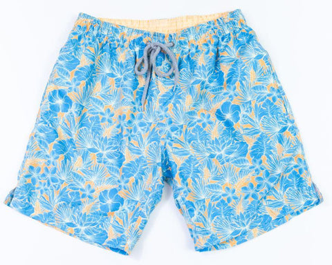 Floral Swim Trunk: Turquoise