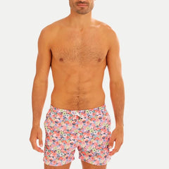 Cotton Flowers Print Swim Trunk: Blue & Pink