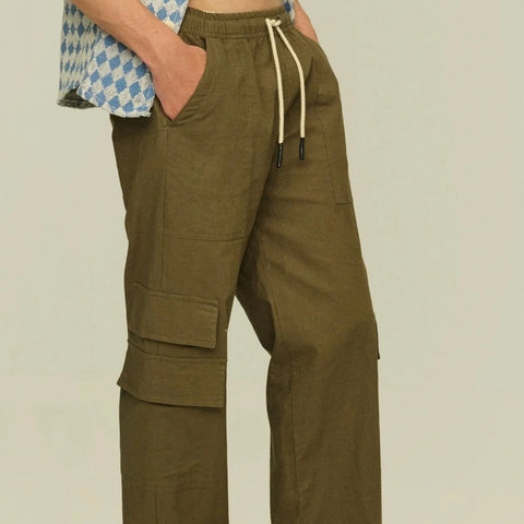 Linen Blend Cargo Pant: Army