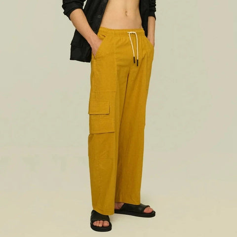 Linen Blend Cargo Pant: Mustard