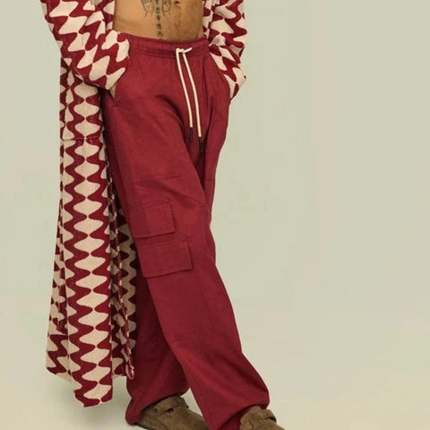 Linen Blend Cargo Pant: Burgundy