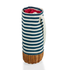 Insulated Canvas & Willow Wine Basket: Blue/White Stripe