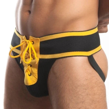 Lace-Up Jockstrap: Blk/Yellow