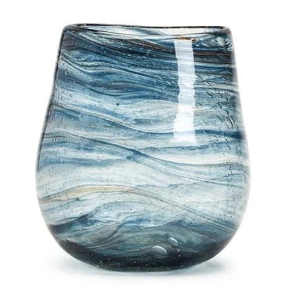 Swirled Blue & Gold Hand Blown Glass Vase: Large