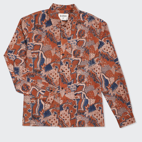 Chintan Ajrakh Pattern Shirt L/S: Copper