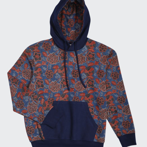 Bosco French Terry Hoodie: Ajrakh Print Blue